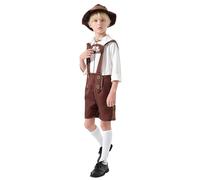 Oktoberfest,Costume Provencal Enfant Ensemble Déguisement Enfant Allemand 3 Pièces: Chemise Manches Courtes + Lederhosen + Chapeau - Costume Fête de la Bière Mixte Carnaval Cosplay