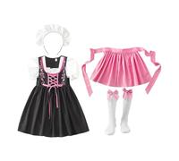 Oktoberfest - Robe avec tablier - Costume bavarois mi-long pour | Dirndl 4 pièces pour Halloween, cosplay, carnaval, bal masqué, fête de Noël, mariage