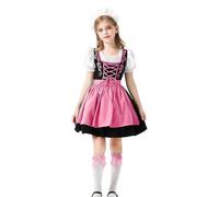 Oktoberfest Robe bavaroise à manches courtes avec tablier | Costume Dirndl 4 pièces pour Halloween, cosplay, bal masqué, Pâques, théâtre, fête d'anniversaire