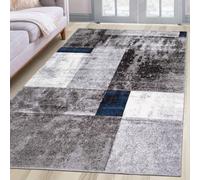 oKu-Tex Tapis Poils Courts | Tapis Design | Tapis Salon | Hauteur des Poils : 9mm | Poils Extra Doux | Motif Géométrique | Moderne | Gris Chiné Bleu | Qualité Dense | 60x110cm