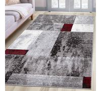 oKu-Tex Tapis Poils Courts | Tapis Design | Tapis Salon | Hauteur des Poils : 9mm | Poils Extra Doux | Motif Géométrique | Moderne | Gris Chiné Rouge | Qualité Dense | 60x110cm