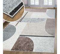 oKu-Tex Tapis Salon | Harmonia | Tapis de Salon | Motif Moderne | Skandi Design | Cercles | Effet Haute Profondeur | Beige | 60x110cm