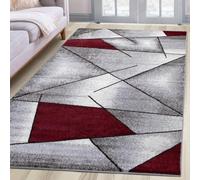 oKu-Tex Tapis tissé | pour Salon, Couloir, Chambre à Coucher | Rouge Moderne | Design géométrique | Certifié Öko-Tex 100 | Dimensions 80 x 150 cm