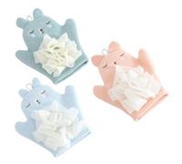 OKUMEYR 3 pièces Moufles de bain garçon fille cartoon douces et résistantes pour soins du corps accessoires toilette garçon fille lavables et confortables bleu orange vert menthe