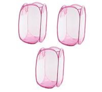 OKUMEYR 3pièces Panier à Linge Pliable Mesh Rose Facile à Ouvrir Transporter Pour Dortoirs Et Petits Espaces Avec Poche Latérale Pour Détergents