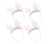 OKUMEYR 4 Pièces Bandeau Flocon De Neige Enfants Bande De Cheveux De Noël Flocon De Neige Bandeau De Bois De Noël Caches Joli Ornement De Cheveux Faveur Du Parti Blanche Art Latte