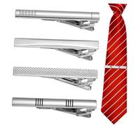 OKUMEYR 4 Pièces Pince Cravate Homme Cuivre Argenté Lot de Clips Élégants pour Cravate Régulière Maintien Ferme et Design Minimaliste pour Chemises Business et Tenues