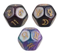 OKUMEYR Dés de Tarot Astrologique, Jeu de Dés de Divination Astrologique, 3pcs en Résine, 12 Faces, Design Cosmique pour Jeux de Société et Roleplaying