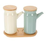OKUMEYR Ensemble Porte-condiments en Céramique Blanc Cassé et Vert Clair, Bouteilles pour Sauce Soja et Vinaigre, Récipient à Huile Ménager, Usage la Cuisine Maison, 2 Pièces