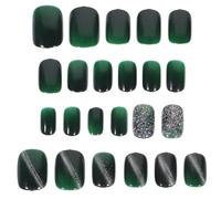 OKUMEYR Faux Ongles à Presser Verts Émeraude Effet Pierre Large Style Œil de Chat, Courts, 24 Pièces par Boîte, Décorations pour Faux Ongles Femmes, Fournitures pour Nail Art, Usage