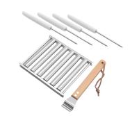 OKUMEYR Grill Roller Acier Inoxydable Avec Manche Bois Set Complet Barbecue Inox Brochettes Amovibles à Saucisses Pour Cuisson Uniforme Au Bbq