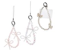 OKUMEYR Lot de 3 Dragonnes Porte-Téléphone Courtes Pendentifs Petit Nœud Rose et Bleu Chaînettes Décoratives en Perles Cordons pour Étui de Téléphone Portable Accessoires pour Usage