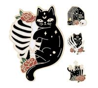 OKUMEYR Lot de 4 set de Broches Halloween en Alliage Métal Badge Émaillé Chat Noir Dessin Animé Épingle Paquet à Dos et Vêtement Accessoire Costume Femme Décoration Festive et