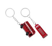 OKUMEYR Lot de Porte-clés Rétro en Alliage De Zinc Motif Bus Et Cabine Téléphonique Britannique, Pendentifs Décoratifs Suspendus, Souvenirs De Voyage, Set De 2 Pièces