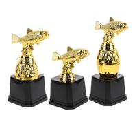 OKUMEYR Mini Trophée de Concours de Pêche Réaliste, Lot de 3 en Plastique | Garçon et Filles, Cérémonie et Remise de Prix, Forme Pêche, Modèle Décoratif, Usage Fête et Compétition