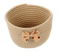 OKUMEYR Panier Décoratif en Corde de Coton Tressée Petit Nœud, Panier Rond Kaki, Rangement Bureau et Chambre D’enfant, Organisateur Polyvalent pour Maison, Lot Unique