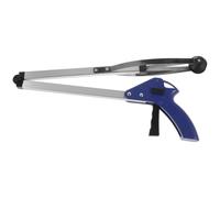 OKUMEYR Pince à Déchets Longue Pliable avec Griff Rotatif Bleu, Outil de Ramassage pour Extérieur et Récupération d'Objets Tombés, Pince Ergonomique en Acier Inoxydable pour Personnes