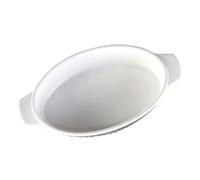 OKUMEYR Plat à Four Ovale 24 Cm en Céramique Blanche, Double Poignée, Résistant à Haute Température, Antiadhésif, pour Cuisson et Service Ménager, Cuisson Gratin, Plats Légumes,