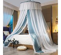 OKUOKA Auvent de lit Rond Plafond Sol moustiquaire Cercle Rond Princesse moustiquaire Dentelle dôme Couvre-lit Respirant Chambre décoration Tente de lit, Bleu
