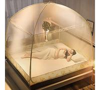 OKUOKA Moustiquaire Pliable, Lit à Baldaquin en Polyester Double Porte Facile à Installer avec Fond Anti-Moustiques pour Lit Camping Voyage,Beige,1.5 * 2M