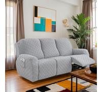 OKUYUK - Lot de 8 housses de chaise inclinable extensibles en velours pour chaise inclinable, housse de protection de meubles pour chiens et chats (gris clair, 3 places)