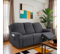 OKUYUK Lot de 8 housses de fauteuil inclinables extensibles et douces pour fauteuil inclinable - Housse de protection de meubles pour chiens et chats (gris foncé, 3 places)