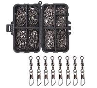 OKVGO Lot de 105 émerillons avec connecteur de sécurité pour la pêche - 15 pièces par Taille 2, 4, 6, 8, 10, 12, 14 - Style A