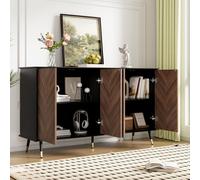OKWISH Buffet 2 Compartiments, Pour Salon, 140x38x90 cm, MDF, Noir + Veinage Bois Marron