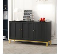 OKWISH Buffet Bahut Moderne et Élégant 140×40×78cm - 3 Portes - Ragement - Plateau en Placage de Marbre - Noir
