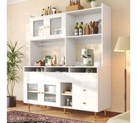 OKWISH Buffet Haut, Armoire de Rangement avec Séparateurs Ajustables et Étagères Latérales, Meuble de Cuisine Pratique, 145 x 39 x 171 cm - Blanc