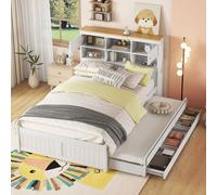 OKWISH Lit avec rangement 140x200 cm - Lit Gigogne et 3 Tiroirs - Sans Matelas - Blanc