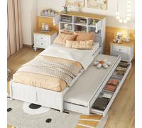 OKWISH Lit avec rangement 90x200 cm - Lit Gigogne et 3 Tiroirs - Sans Matelas - Blanc