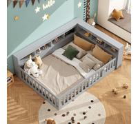 OKWISH Lit Bébé 140x190 cm – Avec Rangement et USB – Sans Matelas – Gris
