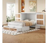 OKWISH Lit Escamotable 140x200 cm - Lit Mural Vertical avec 2 Tiroirs et Coffre de Rangement, Sommier Inclus, Bois de Pin MDF, Sans Matelas - Blanc