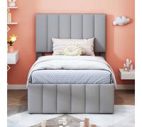 OKWISH Lit Gigogne 200x90 cm - Lit Simple Lit Enfant Avec Gigogne Et Tiroirs, Lin Doux Pour La Peau, MDF + Métal, Sans Matelas, Gris