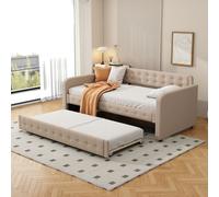 OKWISH Lit gigogne 90x200 cm Avec Grands Rangements, Sans Matelas, Beige Foncé