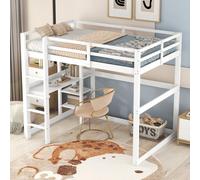 OKWISH Lit Mezzanine 140x200 cm - Lit Enfant Avec Bureau Et 4 Compartiments De Rangement, Lit Combiné En Bois Pin + MDF, Sans Matelas, Blanc