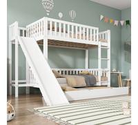 OKWISH Lit Superposé 90x200/90x190 cm - Lit Cabane Enfant Avec Lit Gigogne, Toboggan Et Rangement, Bois Sapin+MDF, Sans Matelas, Blanc