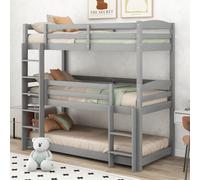 OKWISH Lit Superposé Triple 90x200 cm - Lit Simple avec Rausfallschutz, Bois de Pin et MDF, Sans Matelas, Blanc