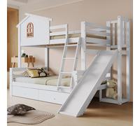 okwish Lits superposés 90x200 cm & 120x200 cm avec échelle, glissière et 2 tiroirs, Blanc