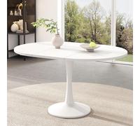 OKWISH Table À Manger Extensible - Ovale Avec Plateau Amovible, MDF, 140 x 100 x 75 cm - Blanc