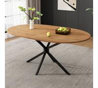 OKWISH Table À Manger - Ovale Avec Pieds Croisés Métal, Plateau MDF Marbré, 120 x 80 x 75,5 cm - Naturel