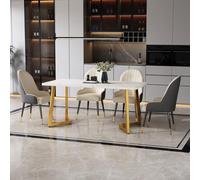 OKWISH Table À Manger Rectangulaire - Plateau Marbré Avec Pieds Dorés Pour Salle À Manger Et Salon, 117 x 68 x 75 cm - Doré