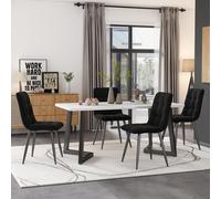 OKWISH Table À Manger Rectangulaire - Plateau Marbré Avec Pieds Métal Noir Pour Salon Et Cuisine, 117 x 68 x 75 cm - Noir