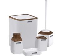 Okyanus Accessoires de salle de bain Set 5-pièces Distributeur de savon Porte-savon Gobelet Brosse WC Poubelle blanche Décoration de salle de bain