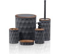 Okyanus Accessoires de salle de bain Set 5-pièces Distributeur de savon Porte-savon Gobelet Brosse WC Poubelle grise Décoration de salle de bain