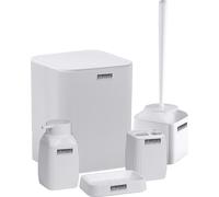 Okyanus Accessoires de salle de bain Set 5-pièces Distributeur de savon Porte-savon Gobelet Brosse WC Poubelle blanche Décoration de salle de bain