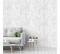 Okydoky Treetops LW5178-10 Papier peint autocollant en bois, blanc, amovible, imperméable, vinyle, 43,9 x 998,2 cm