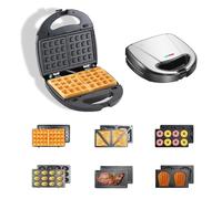 OKYUK Appareil à sandwich avec 6 plaques interchangeables, grille-pain à sandwich 750 W, gaufrier antiadhésif pour petit-déjeuner, panini et grillades
