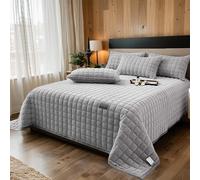 OKYUK,Couvre-lit，Parure de lit en Velours de Luxe pour très Grand litmatelassé surdimensionné, avec 2 taies d'oreiller Assorties, pour Toutes Les Saisons (Gris Clair, 230 x 250 cm)